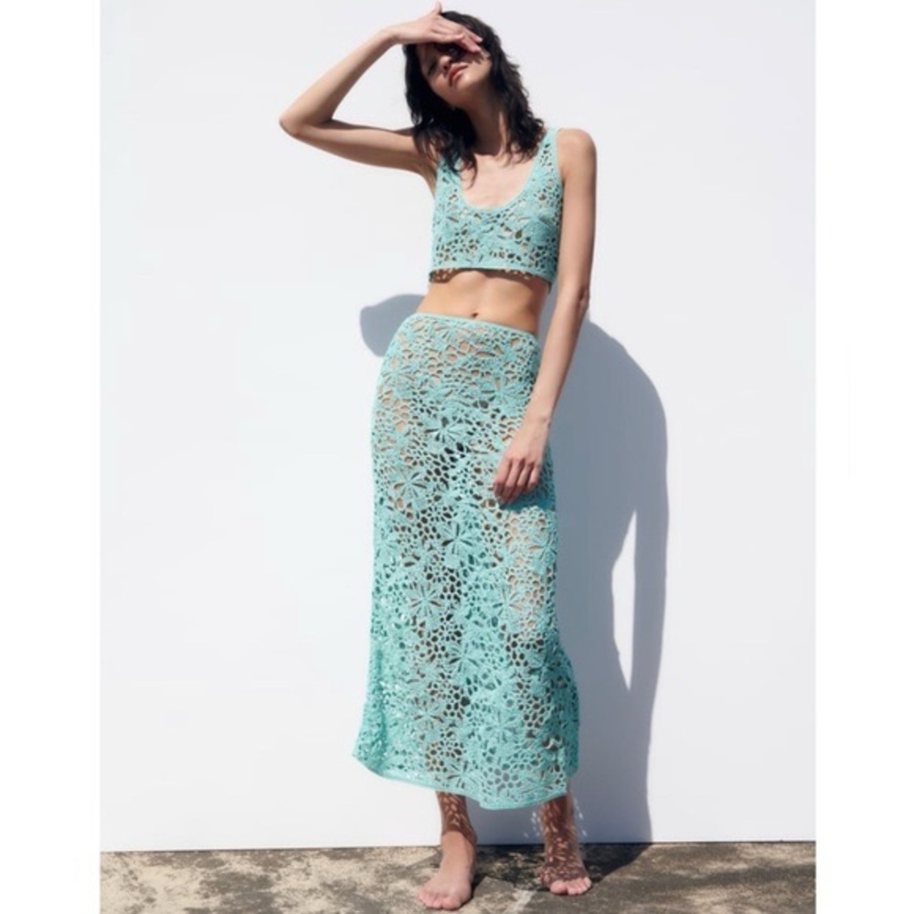 House of Harlow 1960 blue Crochet Maxi Skirt Set